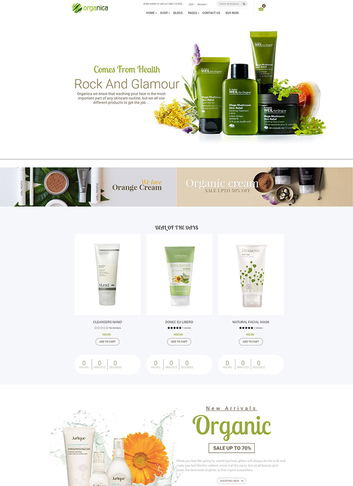 Organica - Organic, Beauty, Natural Cosmetics, Food, Farn and Eco drag and drop Shopify Theme