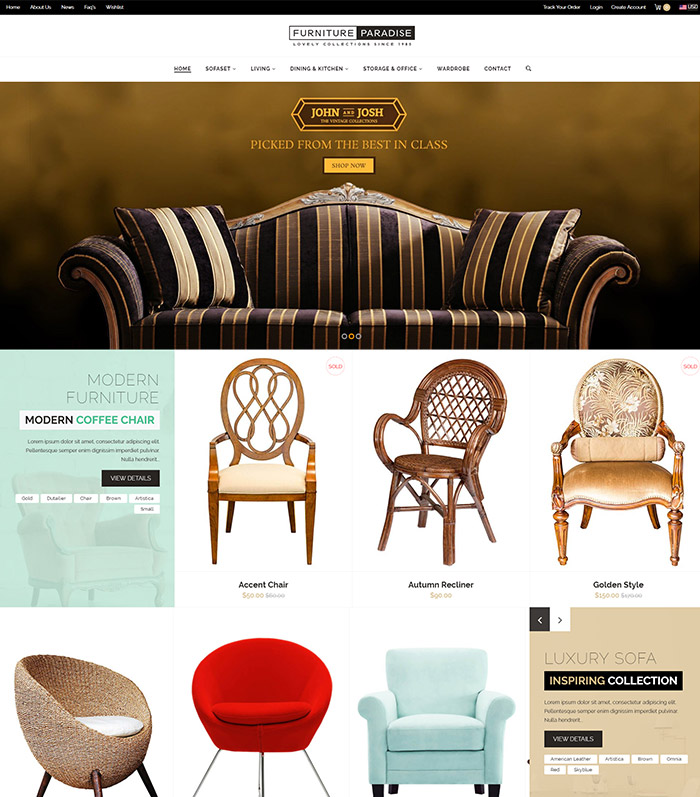 assorted Shopify stores - Responsive Furniture Shopify Theme