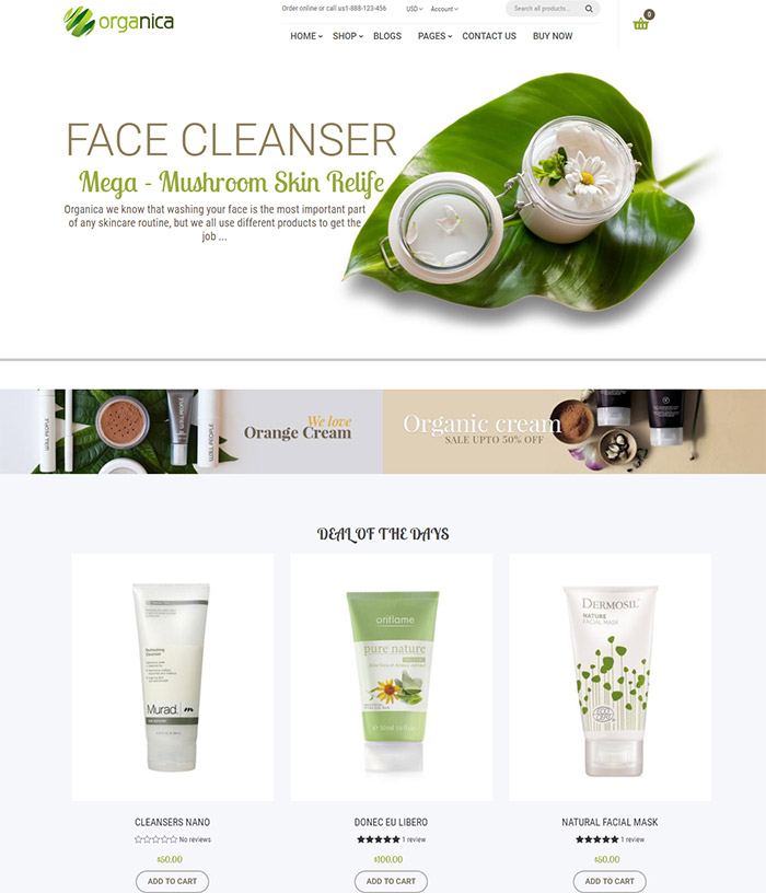 Organica - Beauty, Natural Cosmetics, Food, Farn, Eco, Organic Shopify health & beauty Theme