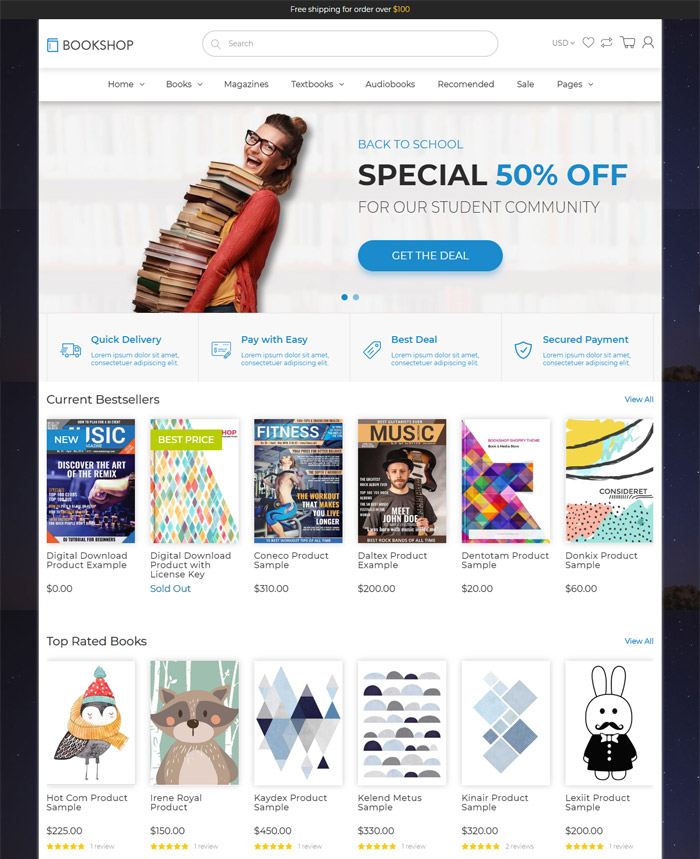 Shopify Ebook Theme - Bookshop Digital Download Product Shopify Template